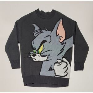 Stereo Vinyl Tom And Jerry Men's Large Knit Sweater Gray Tom Large Graphic‎ Rare